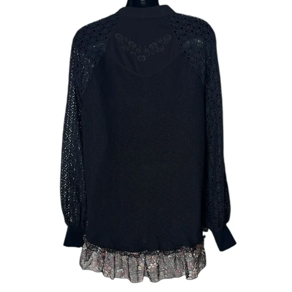 Free people women’s medium sweetest thing black‎ crochet top embroidered boho